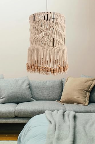 Opviq Elegant Cream Chandelier with Macrame Cap, Adjustable Height 27-85 cm, 25 cm Diameter, Plastic Body, E27 Max 40W, Perfect for Modern Decor Opviq Elegant Cream Chandelier with Macrame Cap, Adjustable Height 27-85 cm, 25 cm Diameter, Plastic Body, E27 Max 40W, Perfect for Modern Decor von Opviq