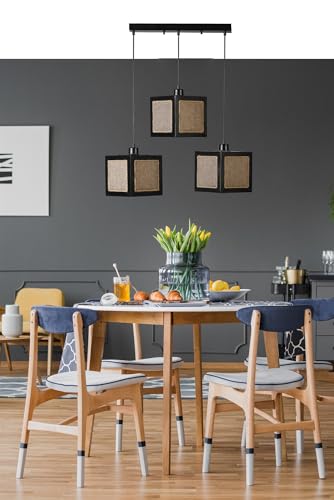 Opviq Elegant FIR Wood Chandelier, Adjustable Height, Black & Rattan, 70 cm Total Height, 55 cm Base Plate, E27 Socket, Natural Fabric Cap | Stylish Lighting for Modern Spaces Opviq Elegant FIR Wood Chandelier, Adjustable Height, Black & Rattan, 70 cm Total Height, 55 cm Base Plate, E27 Socket, Natural Fabric Cap | Stylish Lighting for Modern Spaces von Opviq