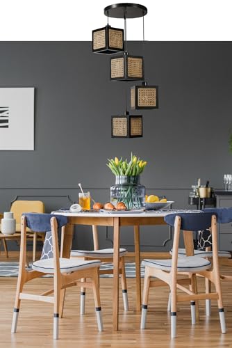 Opviq Elegant FIR Wood Chandelier with Natural Rattan Cap, Adjustable Height, 70 cm | Black & Rattan Design, E27 Socket, Perfect for Modern Spaces Opviq Elegant FIR Wood Chandelier with Natural Rattan Cap, Adjustable Height, 70 cm | Black & Rattan Design, E27 Socket, Perfect for Modern Spaces von Opviq