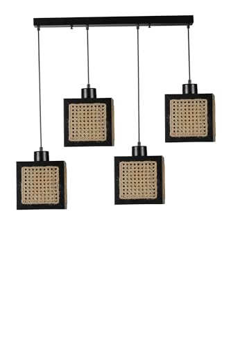 Opviq Elegant FIR Wood Chandelier with Natural Rattan Cap, Adjustable Height, 70 cm Total Height, E27 Socket, Black & Rattan Finish | Perfect for Modern Spaces Opviq Elegant FIR Wood Chandelier with Natural Rattan Cap, Adjustable Height, 70 cm Total Height, E27 Socket, Black & Rattan Finish | Perfect for Modern Spaces von Opviq