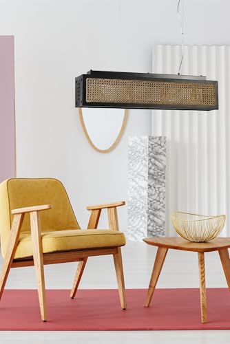 Opviq Elegant FIR Wood Chandelier with Natural Rattan Cap, Adjustable Height 70 cm, 88 cm Width, E27 Socket, Black & Rattan Finish | Perfect for Modern Spaces Opviq Elegant FIR Wood Chandelier with Natural Rattan Cap, Adjustable Height 70 cm, 88 cm Width, E27 Socket, Black & Rattan Finish | Perfect for Modern Spaces von Opviq
