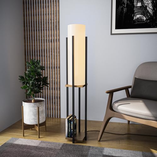 Opviq Elegant Floor Lamp with Metal Body, Black & Gold, 130 cm Height | Fabric Cap, E27 Socket, 200 cm Cable | Stylish Lighting for Modern Home Decor von Opviq