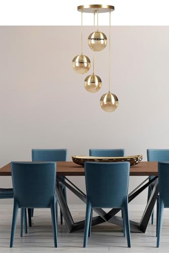 Opviq Elegant Gold Chandelier, Adjustable Height, Metal Body with Antique Coating, 70 cm Total Height, E27 Socket, Perfect for Modern Spaces, 15 cm Cap Diameter von Opviq