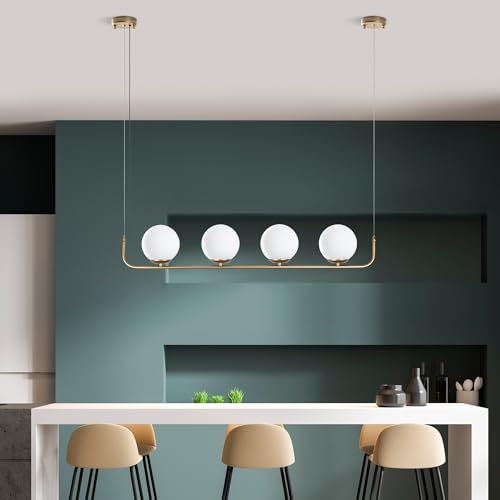 Opviq Elegant Gold Chandelier, Adjustable Height 20-110 cm, Metal Body, 4 x E14 Sockets, 15 cm Cap Diameter, Perfect for Modern Living Spaces, IP27 Rated von Opviq