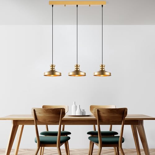 Opviq Elegant Gold Chandelier, Adjustable Height 29-109 cm, Metal Body, 72 x 22 x 109 cm | 3 x E27 Socket, Perfect for Modern Living Spaces | IP20 Rated von Opviq