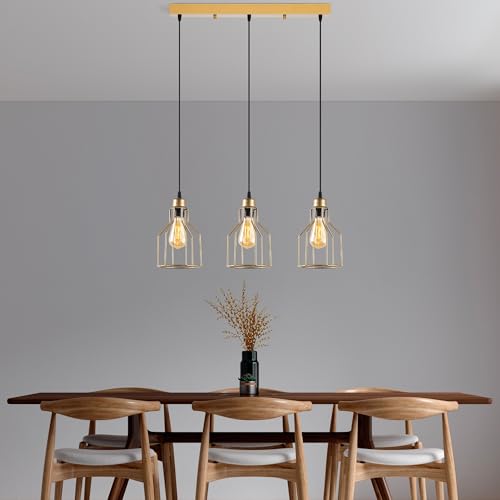 Opviq Elegant Gold Chandelier, Adjustable Height 29-141 cm, Metal Body, Ø17 cm Cap, 3 x E27 Max 40W, Perfect for Modern Living Spaces, IP20 Rated. von Opviq