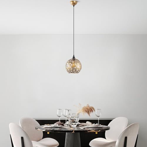Opviq Elegant Gold Chandelier, Adjustable Height 39-119 cm, Metal Body, Ø25 cm, E27 Socket (Max 40W), Perfect for Modern Living Spaces, IP20 Rated von Opviq
