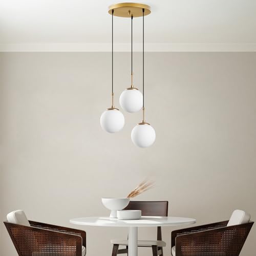 Opviq Elegant Gold Chandelier, Adjustable Height 40-120 cm, Metal Body, Ø20 cm Cap, Ø30 cm Base, 3 x E27 Max 40W, Perfect for Modern Spaces, IP20. von Opviq