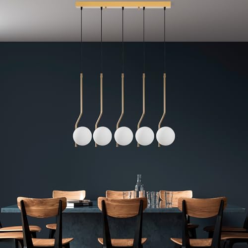 Opviq Elegant Gold Chandelier, Adjustable Height 65-110 cm, Metal Body, 80 x 15 x 110 cm | 5 x E14 Max 40W | Perfect for Modern Living Spaces, IP20 von Opviq