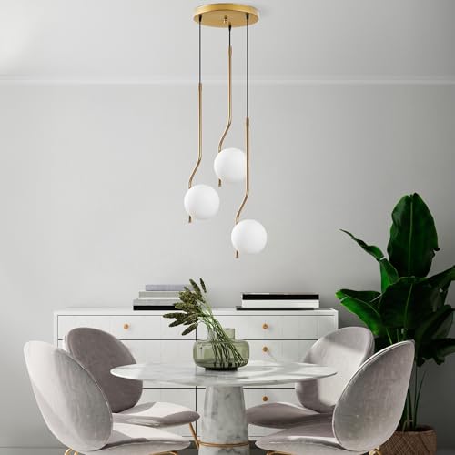 Opviq Elegant Gold Chandelier, Adjustable Height 65-110 cm, Metal Body, Ø15 cm Cap, 3 x E14 Max 40W, Perfect for Modern Living Spaces, IP20 Rated. von Opviq
