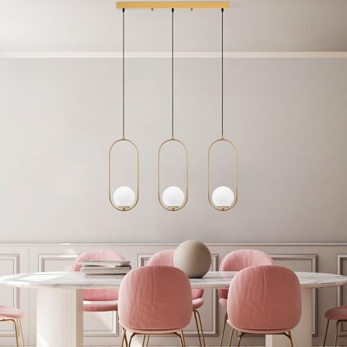 Opviq Elegant Gold Chandelier, Adjustable Height 66-115 cm, Metal Body, 3 x E27 Sockets, 70 x 15 x 115 cm | Perfect for Modern Living Spaces, IP20 Rated von Opviq