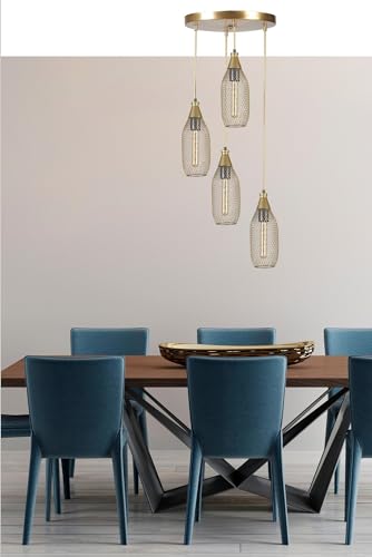 Opviq Elegant Gold Chandelier, Adjustable Height 70 cm, Metal Body with Antique Coating, 12 cm Cap Diameter, E27 Socket, Perfect for Modern Spaces Opviq Elegant Gold Chandelier, Adjustable Height 70 cm, Metal Body with Antique Coating, 12 cm Cap Diameter, E27 Socket, Perfect for Modern Spaces von Opviq
