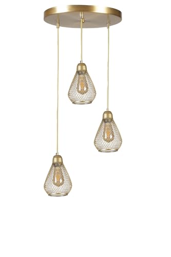 Opviq Elegant Gold Chandelier, Adjustable Height 70 cm, Metal Body with Antique Coating, 15 cm Cap Diameter, E27 Socket, Perfect for Modern Spaces von Opviq
