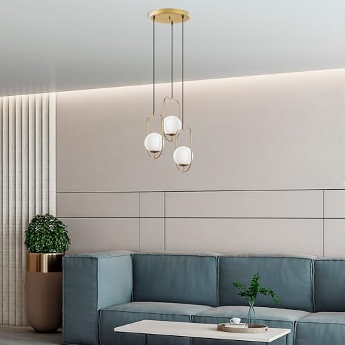 Opviq Elegant Gold Chandelier, Metal Body, 55 cm Width, Adjustable Height (40-185 cm), 3 x E14 Max 40W | Stylish Lighting for Modern Spaces, IP20 Rated von Opviq