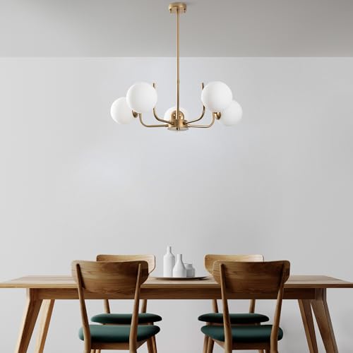 Opviq Elegant Gold Chandelier, Metal Body, 69 cm Diameter, Height 30-70 cm, 5 x E14 Max 40W, Non-Adjustable, Stylish Lighting for Modern Spaces von Opviq