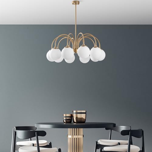 Opviq Elegant Gold Chandelier, Metal Body, 75 cm Diameter, 60-80 cm Height, 10 x E27 Socket, IP20 | Perfect for Living Room & Dining Spaces, Stylish Design von Opviq