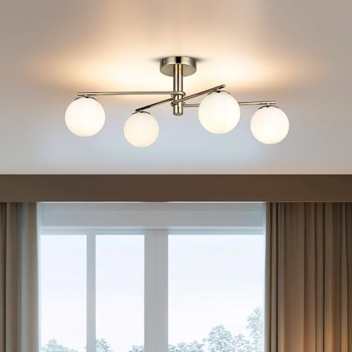 Opviq Elegant Gold Chandelier, Metal Body with Glass Cap, Ø15 cm, Total Height: 32 cm, 4 x E27 Max 40W, Stylish Lighting for Modern Spaces, IP20 Rated von Opviq