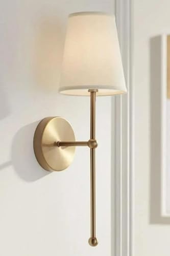 Opviq Elegant Gold & White Wall Lamp, Metal Body, Fabric Cap, 60 cm Height, 16-9 cm Cap Diameter, 1 x 3.15W LED Socket, IP20 | Stylish Lighting for Any Room Opviq Elegant Gold & White Wall Lamp, Metal Body, Fabric Cap, 60 cm Height, 16-9 cm Cap Diameter, 1 x 3.15W LED Socket, IP20 | Stylish Lighting for Any Room von Opviq