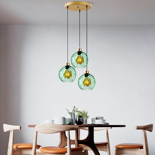 Opviq Elegant Green Chandelier, Adjustable Height 40-120 cm, Metal Body, Ø20 cm Cap, 3 x E27 Sockets, Perfect for Modern Spaces, IP20 Rated von Opviq