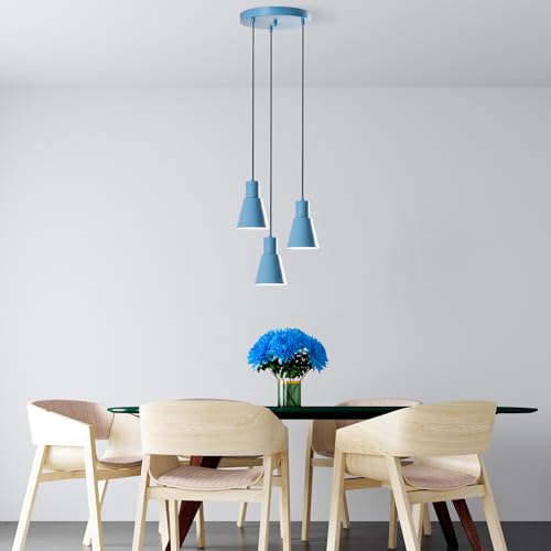 Opviq Elegant Light Blue Chandelier, Metal Body, 40 cm Diameter, Adjustable Height 75-114 cm, 3 x E27 Socket, Perfect for Modern Spaces, Stylish & Functional von Opviq
