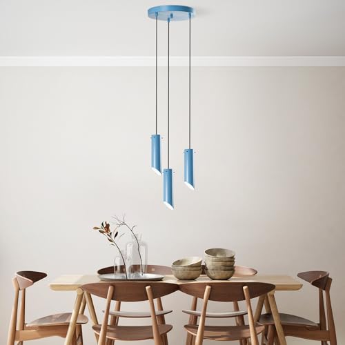 Opviq Elegant Light Blue Chandelier, Metal Body, 40 cm Diameter, Adjustable Height 75-114 cm, 3 x E27 Socket, Perfect for Modern Spaces, Stylish & Functional von Opviq