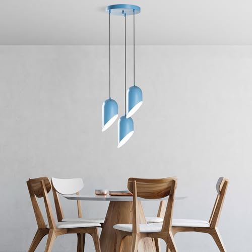 Opviq Elegant Light Blue Chandelier, Metal Body, 40 cm Diameter, Adjustable Height 75-121 cm, 3 x E27 Socket, Perfect for Modern Decor | Stylish & Functional Lighting von Opviq