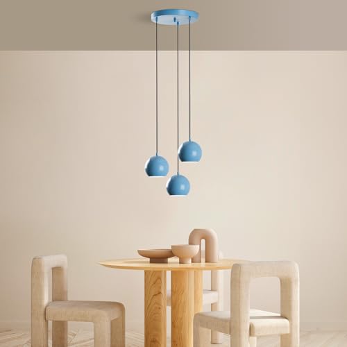 Opviq Elegant Light Blue Chandelier, Metal Body, 45 cm Diameter, Adjustable Height 45-111 cm, 3 x E27 Socket, Perfect for Modern Spaces, Stylish & Functional von Opviq