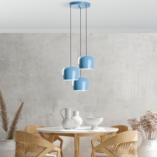 Opviq Elegant Light Blue Chandelier, Metal Body, 45 cm Diameter, Adjustable Height 45-114 cm, 3 x E27 Socket, Perfect for Modern Spaces, Stylish & Functional von Opviq