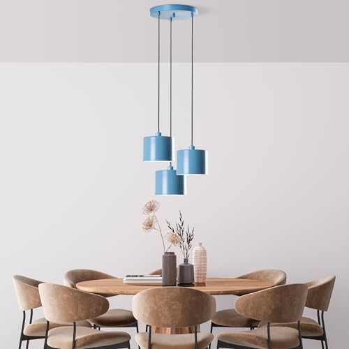 Opviq Elegant Light Blue Chandelier, Metal Body, 45 cm Diameter, Adjustable Height 75-110 cm, 3 x E27 Socket, Perfect for Modern Interiors, Stylish & Functional von Opviq