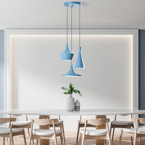 Opviq Elegant Light Blue Chandelier, Metal Body, Adjustable Height 45-135 cm, Ø45 cm | 3 x E27 Max 40W, Stylish Lighting for Modern Spaces von Opviq