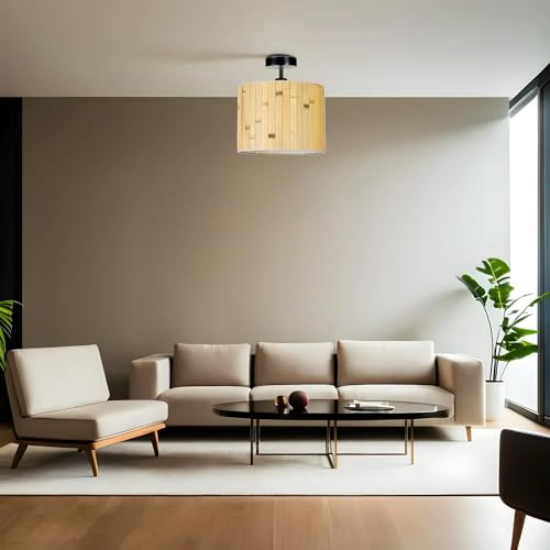 Opviq Elegant Metal Chandelier with Bamboo Cap, 30 cm Diameter, 30 cm Height | E27 Socket, Max 40W | Stylish Oak & Black Design for Modern Spaces Opviq Elegant Metal Chandelier with Bamboo Cap, 30 cm Diameter, 30 cm Height | E27 Socket, Max 40W | Stylish Oak & Black Design for Modern Spaces von Opviq