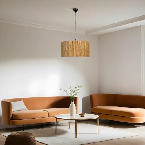 Opviq Elegant Metal Chandelier with Bamboo Cap, 45 cm Diameter, Adjustable Height, E27 Socket, 40W Max, Stylish Wooden & Black Finish for Modern Spaces Opviq Elegant Metal Chandelier with Bamboo Cap, 45 cm Diameter, Adjustable Height, E27 Socket, 40W Max, Stylish Wooden & Black Finish for Modern Spaces von Opviq