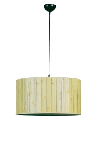 Opviq Elegant Metal Chandelier with Bamboo Cap, 45 cm Diameter, Adjustable Height, E27 Socket, Oak & Black Finish | Perfect for Modern Spaces, IP20 Rated von Opviq