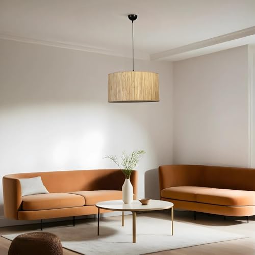 Opviq Elegant Metal Chandelier with Bamboo Cap, 45 cm Diameter, Adjustable Height, E27 Socket, Oak & Black Finish | Perfect for Modern Spaces, IP20 Rated Opviq Elegant Metal Chandelier with Bamboo Cap, 45 cm Diameter, Adjustable Height, E27 Socket, Oak & Black Finish | Perfect for Modern Spaces, IP20 Rated von Opviq