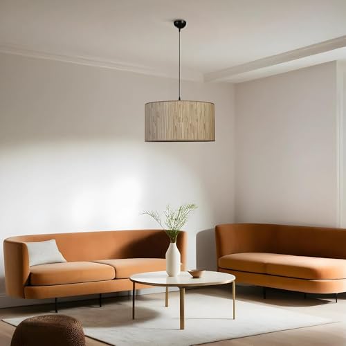 Opviq Elegant Metal Chandelier with Bamboo Cap, 45 cm Diameter, Adjustable Height, E27 Socket, Oak & Black Finish | Perfect for Modern Spaces, IP20 Rated Opviq Elegant Metal Chandelier with Bamboo Cap, 45 cm Diameter, Adjustable Height, E27 Socket, Oak & Black Finish | Perfect for Modern Spaces, IP20 Rated von Opviq