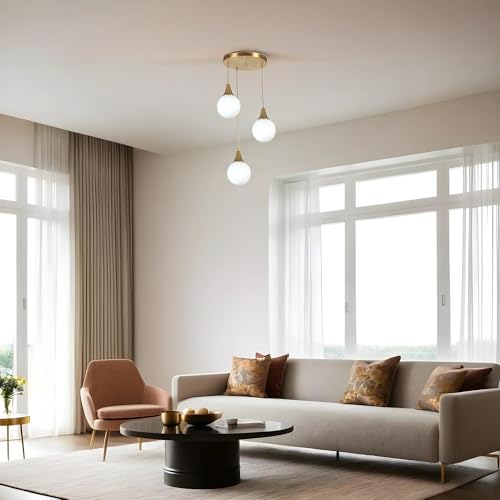 Opviq Elegant Metal Chandelier with Glass Cap, 30 cm Diameter, Adjustable Height 70 cm, E27 Socket, White & Gold Finish | Perfect for Modern Interiors Opviq Elegant Metal Chandelier with Glass Cap, 30 cm Diameter, Adjustable Height 70 cm, E27 Socket, White & Gold Finish | Perfect for Modern Interiors von Opviq