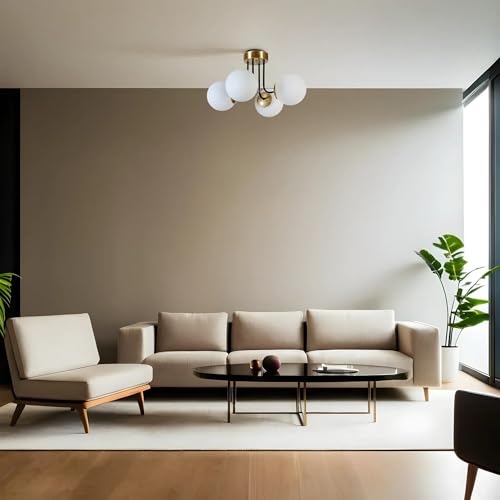 Opviq Elegant Metal Chandelier with Glass Cap, 40 cm Diameter, 30 cm Height | E27 Socket, Max 40W | Stylish White & Gold Design for Modern Interiors Opviq Elegant Metal Chandelier with Glass Cap, 40 cm Diameter, 30 cm Height | E27 Socket, Max 40W | Stylish White & Gold Design for Modern Interiors von Opviq