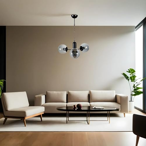 Opviq Elegant Metal Chandelier with Glass Cap, 40 cm Diameter, 70 cm Height | E27 Socket, Max 40W | Stylish Black & Fume Finish for Modern Spaces Opviq Elegant Metal Chandelier with Glass Cap, 40 cm Diameter, 70 cm Height | E27 Socket, Max 40W | Stylish Black & Fume Finish for Modern Spaces von Opviq
