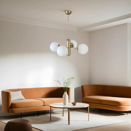 Opviq Elegant Metal Chandelier with Glass Cap, 45 cm Diameter, 70 cm Height | E27 Socket, Max 40W | Stylish White & Gold Design for Modern Interiors Opviq Elegant Metal Chandelier with Glass Cap, 45 cm Diameter, 70 cm Height | E27 Socket, Max 40W | Stylish White & Gold Design for Modern Interiors von Opviq