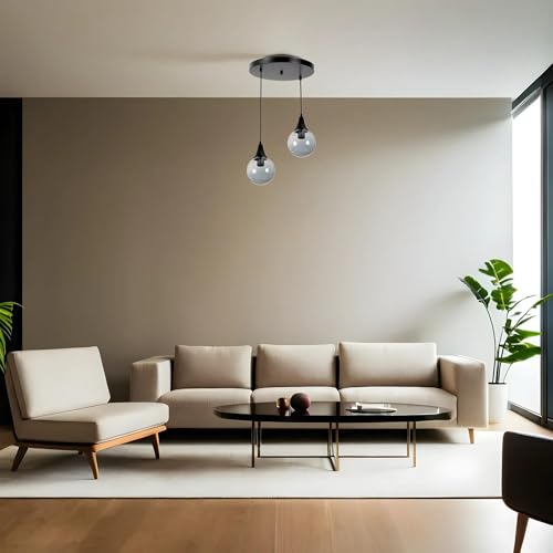Opviq Elegant Metal Chandelier with Glass Cap, Adjustable Height 70 cm, 25 cm Diameter, E27 Socket, Black & Fume Finish | Perfect for Modern Interiors Opviq Elegant Metal Chandelier with Glass Cap, Adjustable Height 70 cm, 25 cm Diameter, E27 Socket, Black & Fume Finish | Perfect for Modern Interiors von Opviq