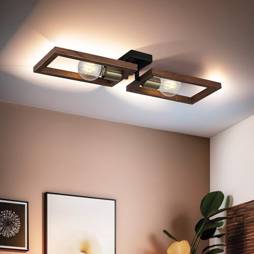 Opviq Elegant Metal Chandelier with Wooden Cap, Antiquation & Black Finish, 9 cm Height, 2 x E27 Socket (Max 40W) | Stylish Lighting for Modern Spaces von Opviq