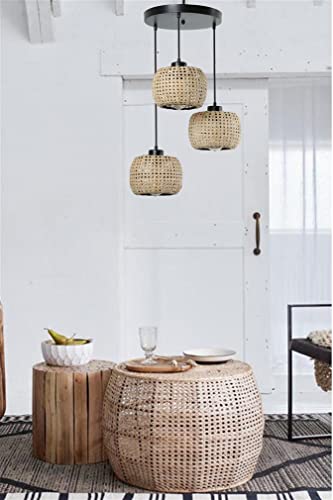 Opviq Elegant Rattan Chandelier, 30 cm Diameter, 70 cm Height | Adjustable E27 Socket, Max 40W | Bohemian & Scandinavian Design for Stylish Spaces von Opviq