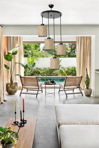 Opviq Elegant Rattan Chandelier, 30 cm Diameter, 70 cm Height | Adjustable E27 Socket, Max 40W | Bohemian & Scandinavian Design for Stylish Spaces Opviq Elegant Rattan Chandelier, 30 cm Diameter, 70 cm Height | Adjustable E27 Socket, Max 40W | Bohemian & Scandinavian Design for Stylish Spaces von Opviq