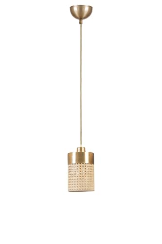 Opviq Elegant Rattan Chandelier, Adjustable Height 70 cm, Antique Coated Metal Body, 14 cm Diameter Cap, E27 Socket, Gold & Natural Rattan | Perfect for Modern Spaces Opviq Elegant Rattan Chandelier, Adjustable Height 70 cm, Antique Coated Metal Body, 14 cm Diameter Cap, E27 Socket, Gold & Natural Rattan | Perfect for Modern Spaces von Opviq