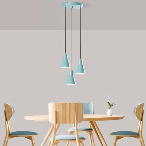 Opviq Elegant Turquoise Chandelier, Metal Body, 40 cm Diameter, Adjustable Height 75-114 cm, 3 x E27 Socket, Perfect for Modern Spaces, Stylish Lighting Solution von Opviq
