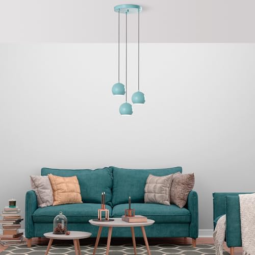 Opviq Elegant Turquoise Chandelier, Metal Body, 45 cm Diameter, Adjustable Height 45-111 cm, 3 x E27 Socket, Perfect for Modern Spaces, Stylish Lighting Solution von Opviq