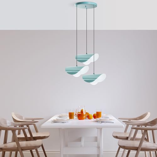 Opviq Elegant Turquoise Chandelier, Metal Body, 50 cm Diameter, Adjustable Height 75-112 cm, 3 x E27 Sockets, Perfect for Modern Decor | IP20 Rated von Opviq