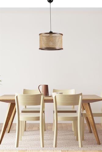 Opviq Elegant Walnut Chandelier with Rattan Cap, Adjustable Height, 40 cm Diameter, E27 Socket, Stylish Wood & Metal Design for Modern Spaces Opviq Elegant Walnut Chandelier with Rattan Cap, Adjustable Height, 40 cm Diameter, E27 Socket, Stylish Wood & Metal Design for Modern Spaces von Opviq