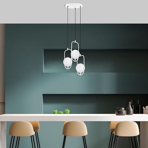 Opviq Elegant White Chandelier, Metal Body, 55 cm Width, Adjustable Height (40-185 cm), 3 x E14 Max 40W, IP20 | Perfect for Modern Living Spaces & Dining Rooms von Opviq