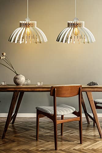 Opviq Elegant White Crown Chandelier (2 Pieces), Adjustable Height 55 cm, MDF Body, E27 Socket Max 40W | Scandinavian Design for Modern Spaces von Opviq